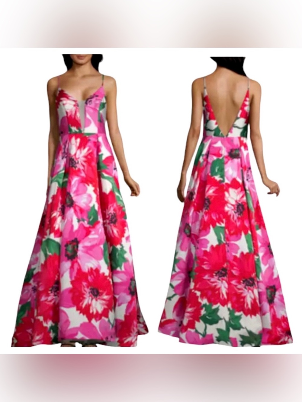 B. Smart Pink & Green Floral Deep V Maxi Dress